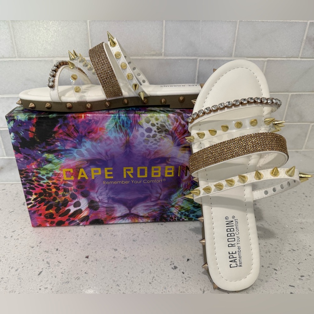 Cape Robbin White and Gold Spiked Sandals